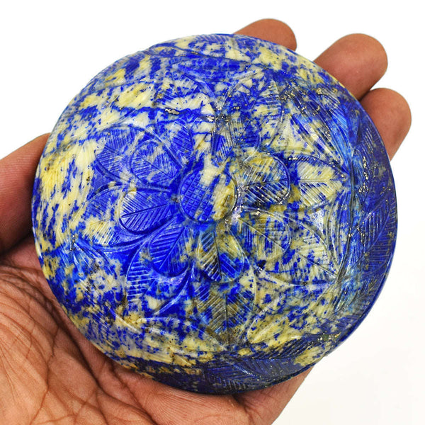 gemsmore:Natural Snow Lapis Lazuli Hand Carved Genuine Crystal Gemstone Carving Mughal Carved Gem