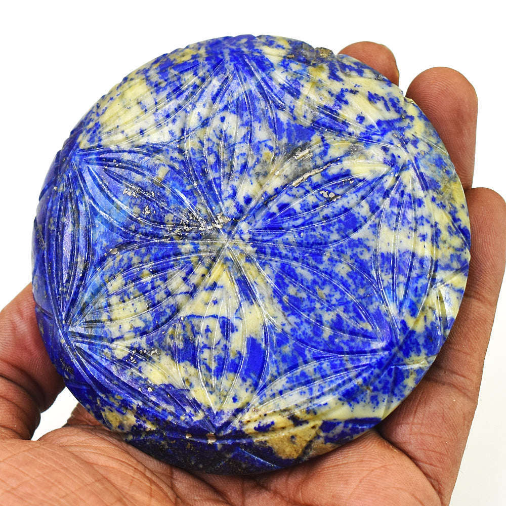 gemsmore:Natural Snow Lapis Lazuli Hand Carved Genuine Crystal Gemstone Carving Mughal Carved Gem