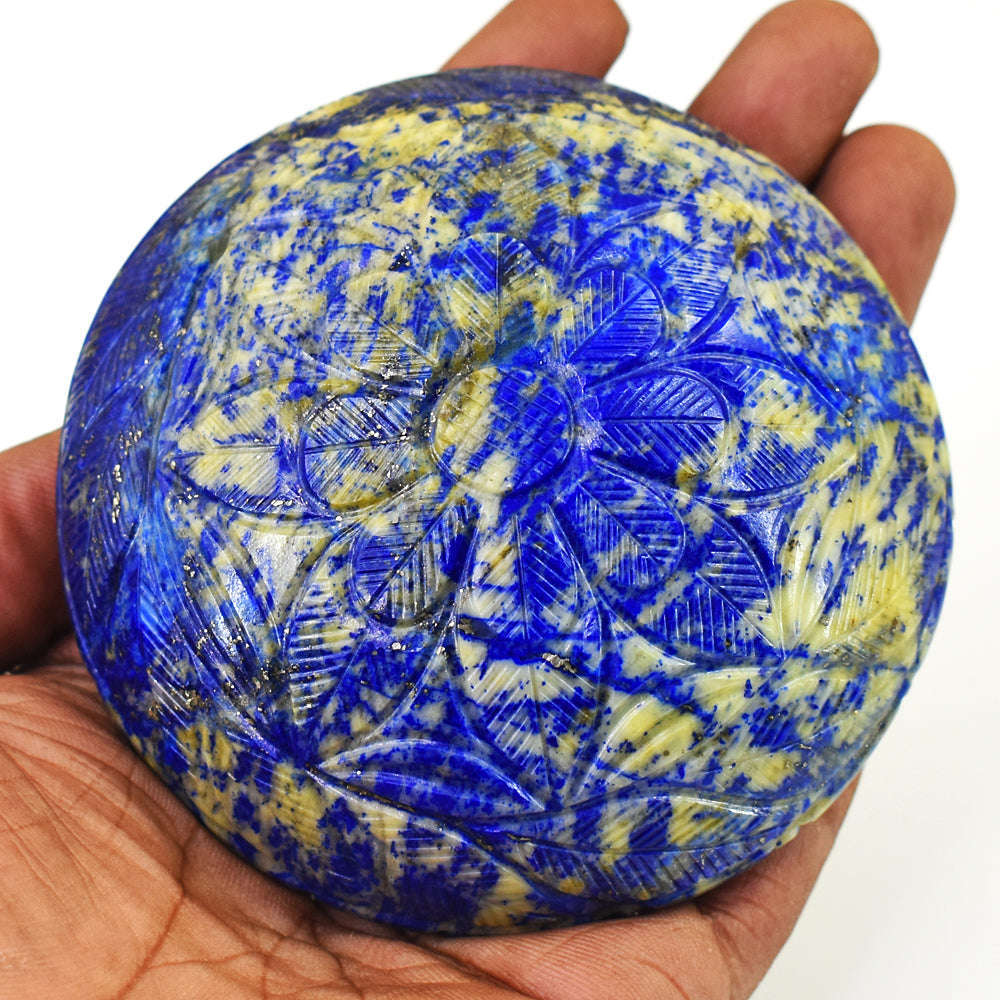 gemsmore:Natural Snow Lapis Lazuli Hand Carved Genuine Crystal Gemstone Carving Mughal Carved Gem