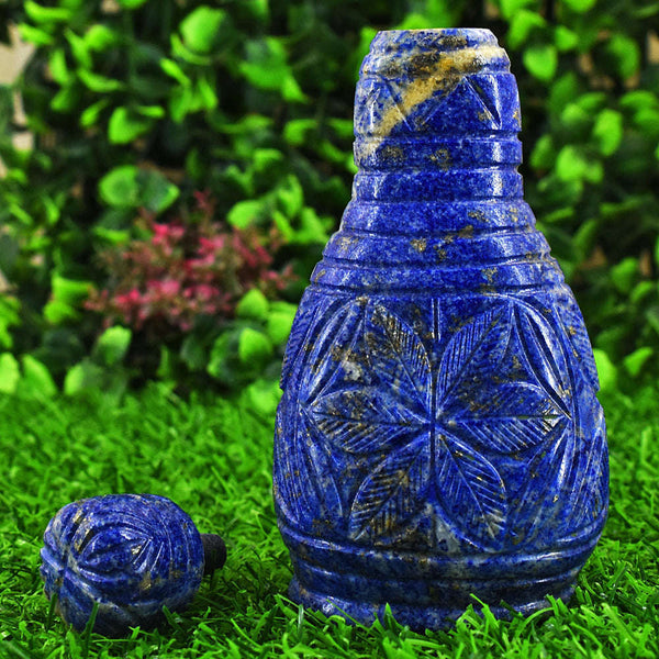 gemsmore:Natural Snow Lapis Lazuli Hand Carved Genuine Crystal Gemstone Carving Perfume Bottle