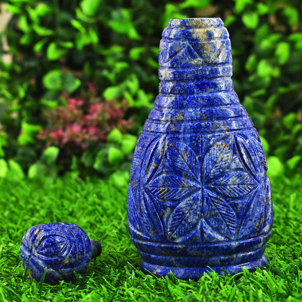 gemsmore:Natural Snow Lapis Lazuli Hand Carved Genuine Crystal Gemstone Carving Perfume Bottle