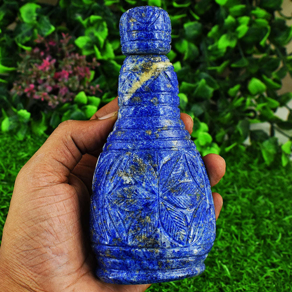 gemsmore:Natural Snow Lapis Lazuli Hand Carved Genuine Crystal Gemstone Carving Perfume Bottle