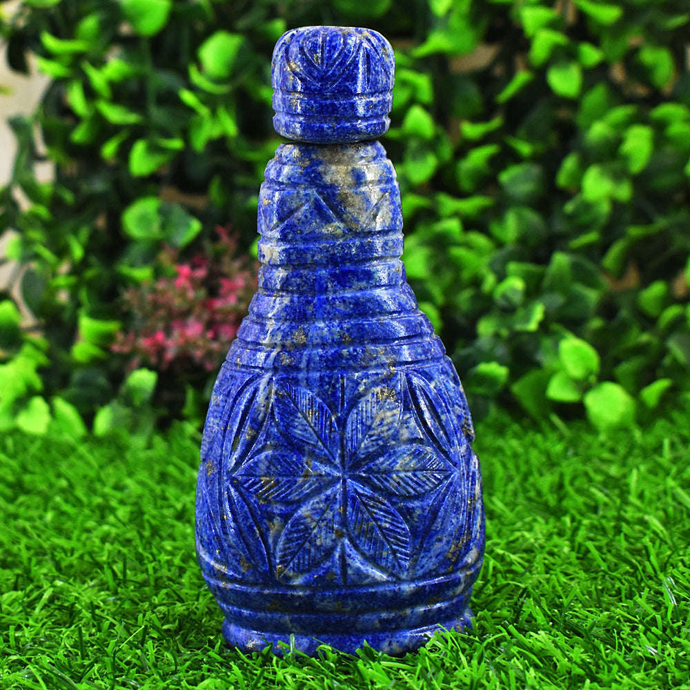 gemsmore:Natural Snow Lapis Lazuli Hand Carved Genuine Crystal Gemstone Carving Perfume Bottle