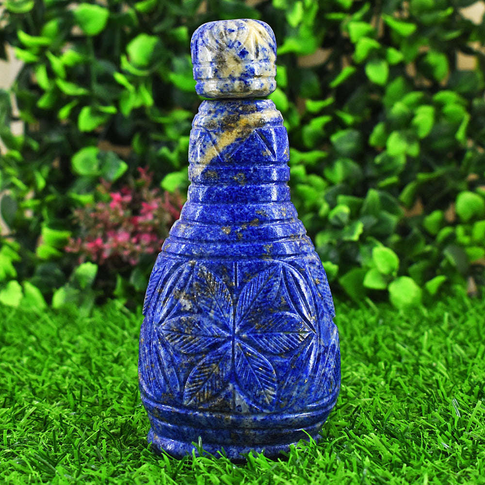 gemsmore:Natural Snow Lapis Lazuli Hand Carved Genuine Crystal Gemstone Carving Perfume Bottle