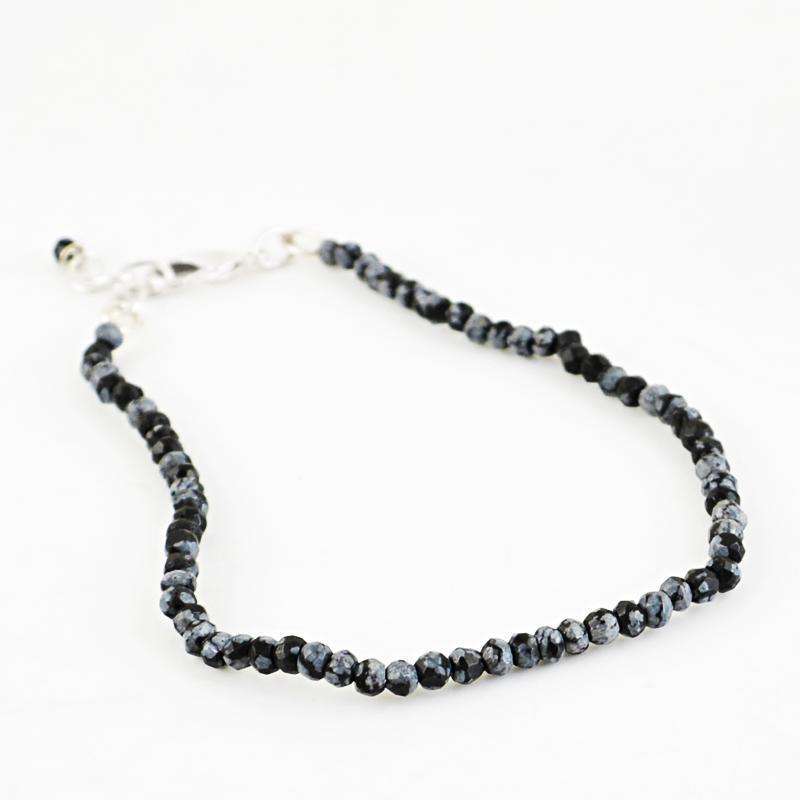 gemsmore:Natural Snowflakes Obsidian Bracelet Round Shape Faceted Beads