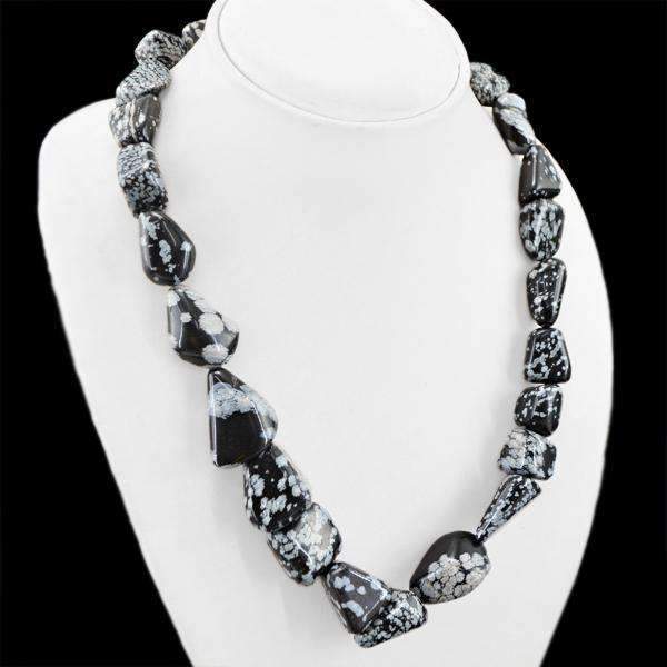 gemsmore:Natural Snowflakes Obsidian Necklace Untreated Beads