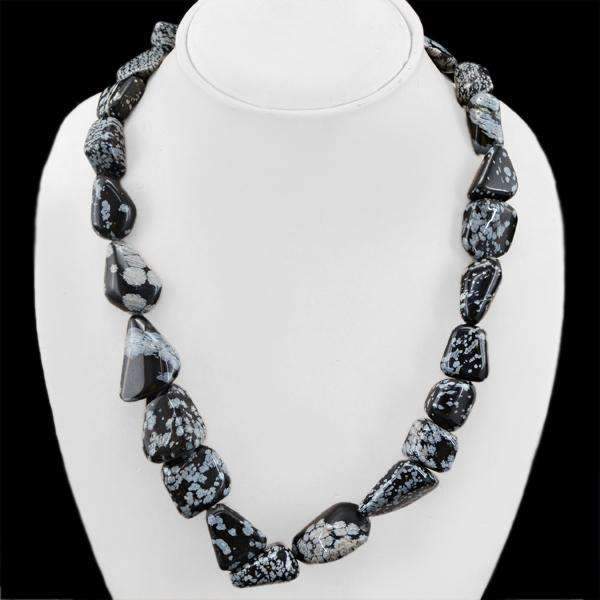 gemsmore:Natural Snowflakes Obsidian Necklace Untreated Beads