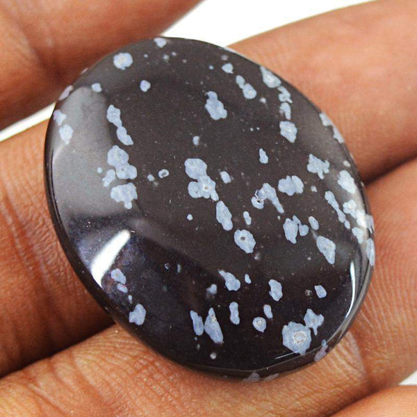 gemsmore:Natural Snowflakes Obsidian Oval Shape Gemstone