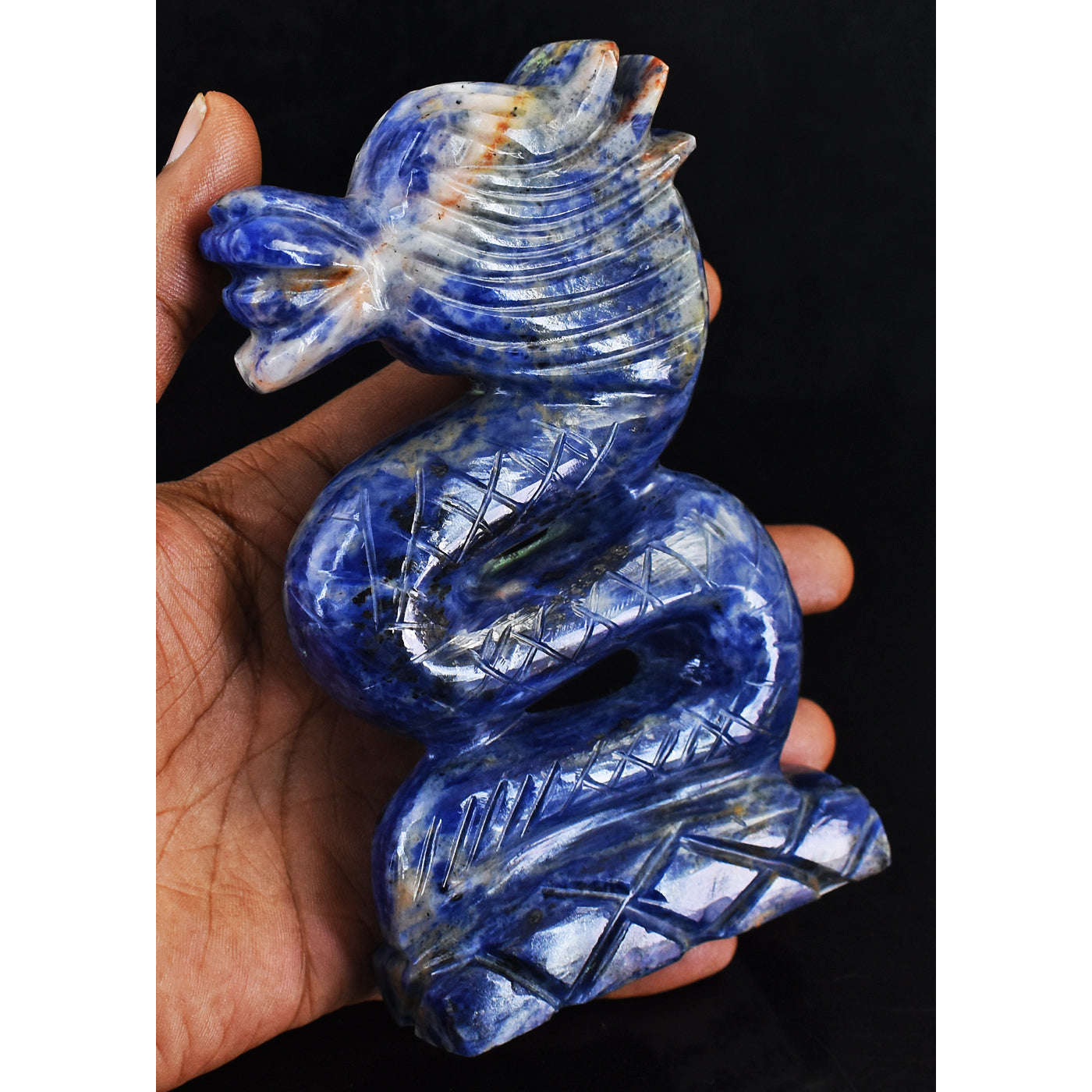 gemsmore:Natural Sodalite Hand Carved Genuine Crystal Gemstone Carving Dragon