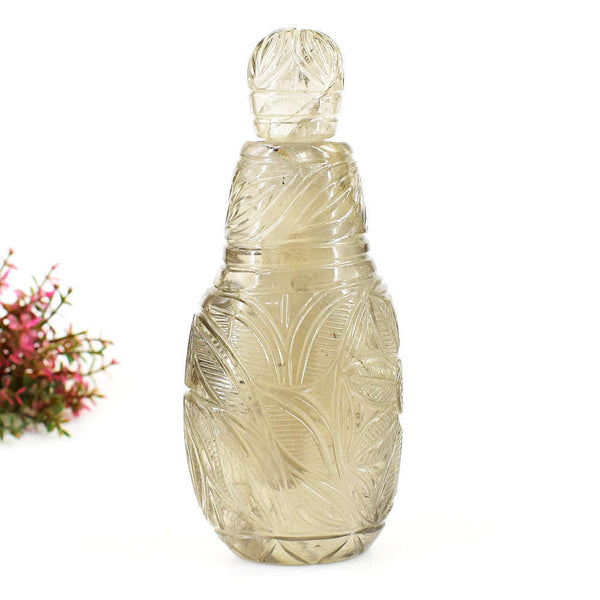 gemsmore:Natural Somky Quartz Hand Carved Genuine Crystal Gemstone Carving Perfume Bottle
