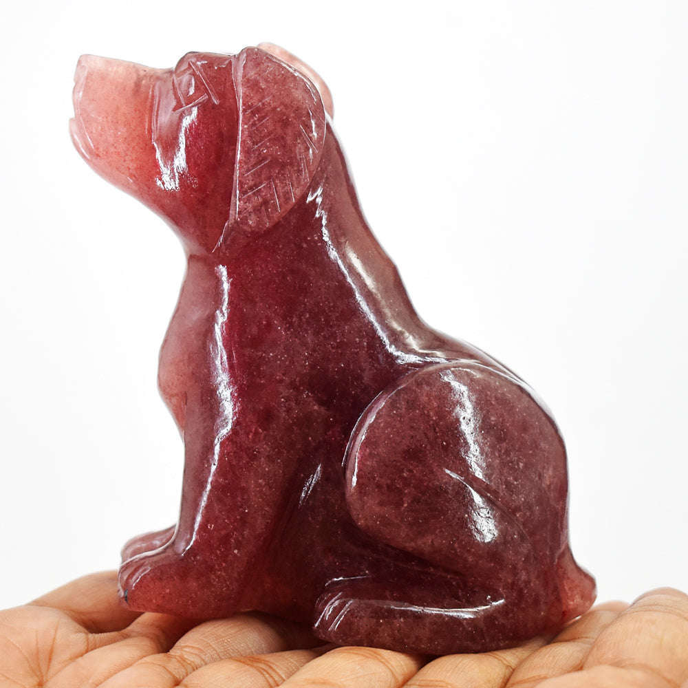 gemsmore:Natural Strawberry Quartz Hand Carved Craftsmen Carved Crystal Dog Gemstone