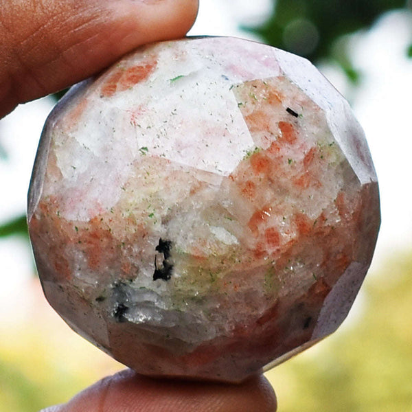 gemsmore:Natural Sunstone Checkers Cut Hand Carved Healing Crystal  Sphere
