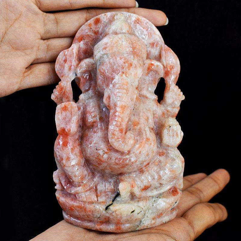 gemsmore:Natural Sunstone Hand Carved Genuine Crystal Gemstone Carving Lord Ganesha