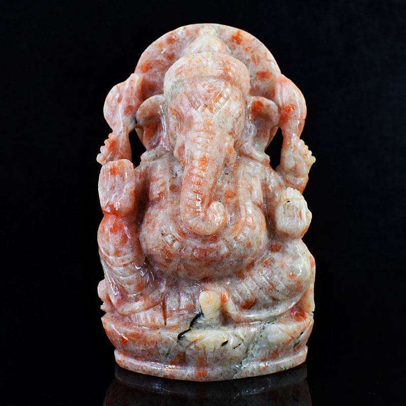 gemsmore:Natural Sunstone Hand Carved Genuine Crystal Gemstone Carving Lord Ganesha