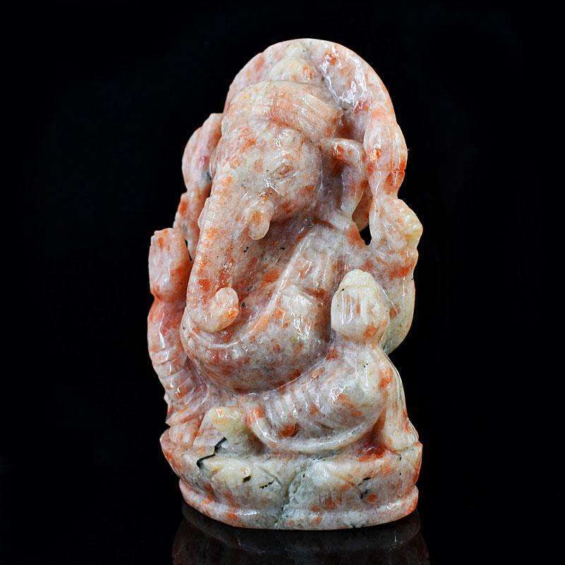 gemsmore:Natural Sunstone Hand Carved Genuine Crystal Gemstone Carving Lord Ganesha