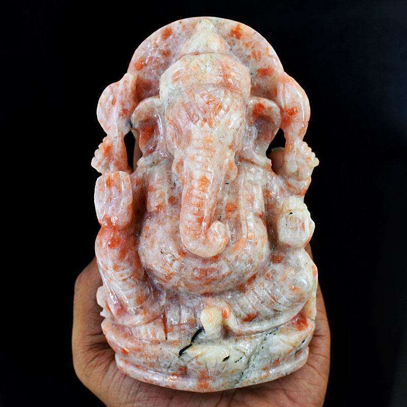 gemsmore:Natural Sunstone Hand Carved Genuine Crystal Gemstone Carving Lord Ganesha