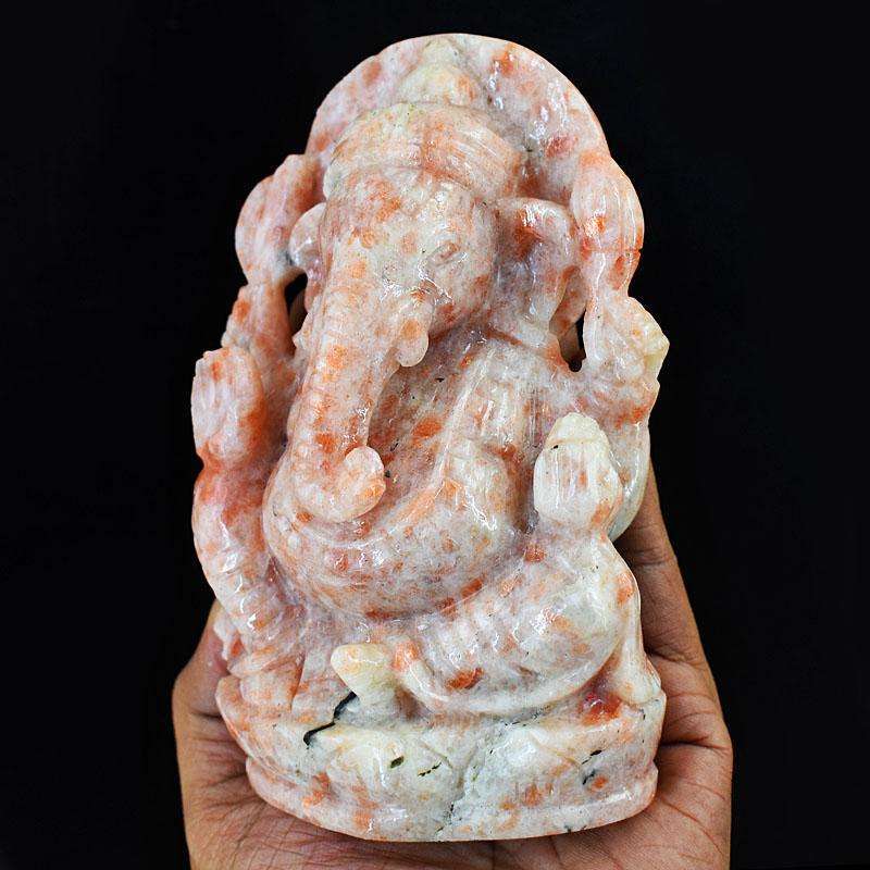 gemsmore:Natural Sunstone Hand Carved Genuine Crystal Gemstone Carving Lord Ganesha