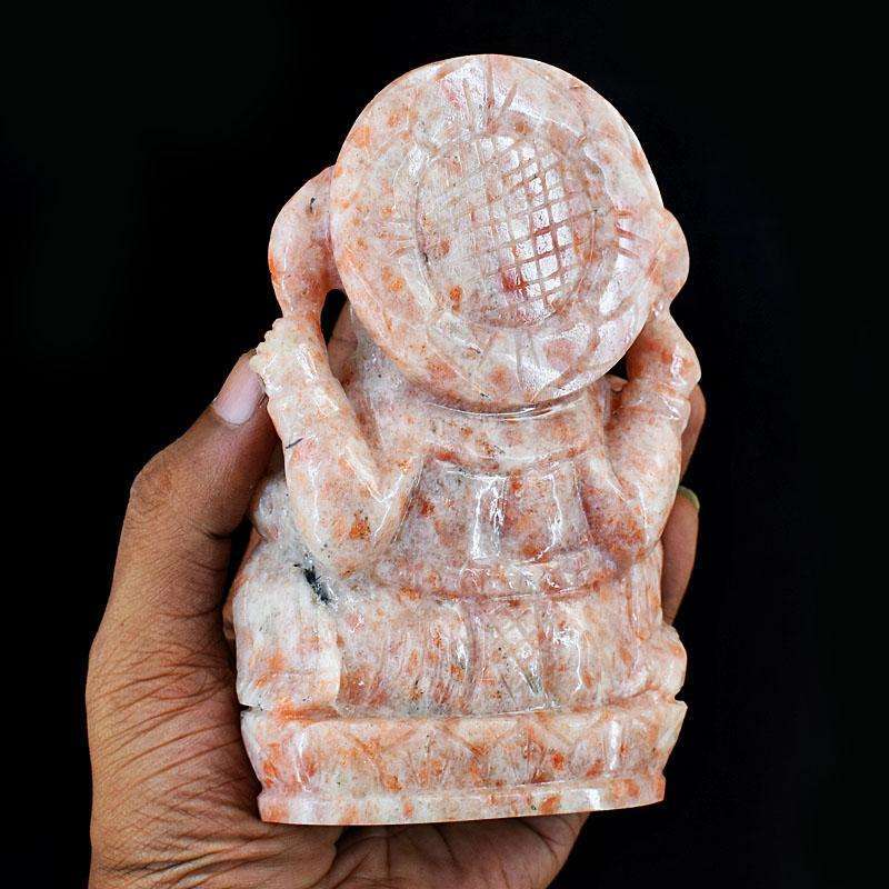 gemsmore:Natural Sunstone Hand Carved Genuine Crystal Gemstone Carving Lord Ganesha