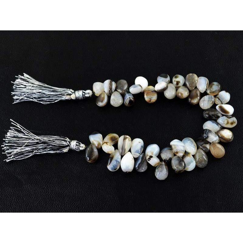 gemsmore:Natural Tear Drop Black & White Onyx Beads Strand