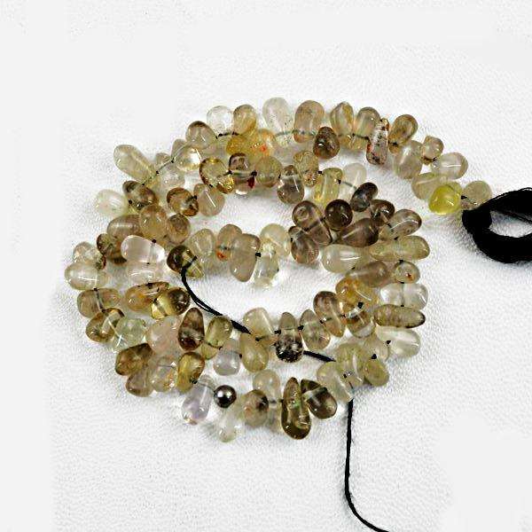 gemsmore:Natural Tear Drop Rutile Quartz Drilled Beads Strand