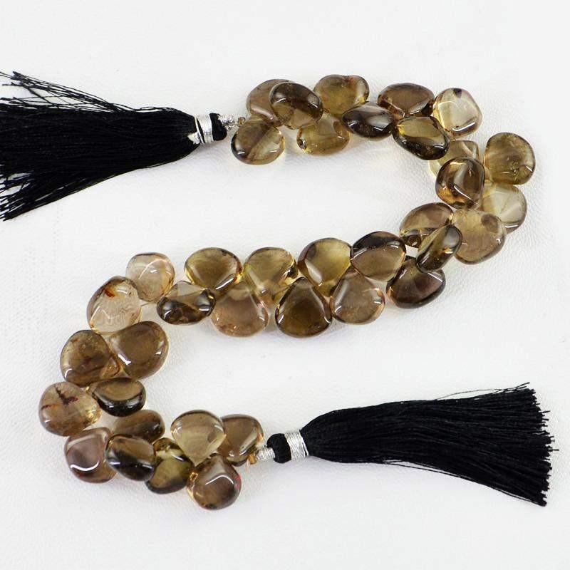 gemsmore:Natural Tear Drop Smoky Quartz Drilled Beads Strand