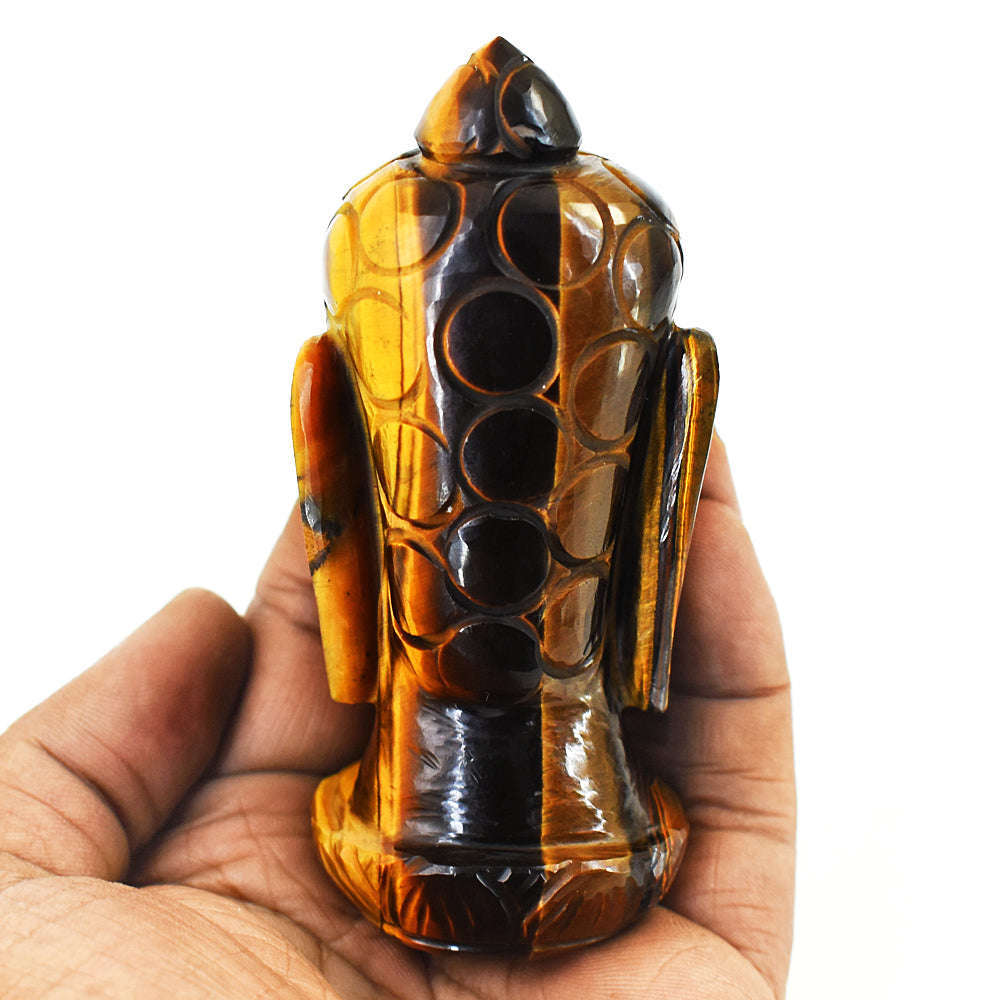 gemsmore:Natural Tiger Eye Hand Carved Genuine Crystal Gemstone Carving Buddha Head