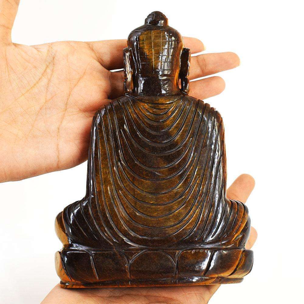 gemsmore:Natural Tiger Eye Hand Carved Genuine Crystal Gemstone Carving Lord Buddha