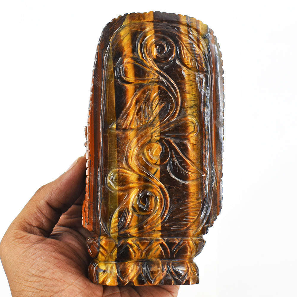 gemsmore:Natural Tiger Eye Hand Carved Genuine Crystal Gemstone Carving Lord Ganesha