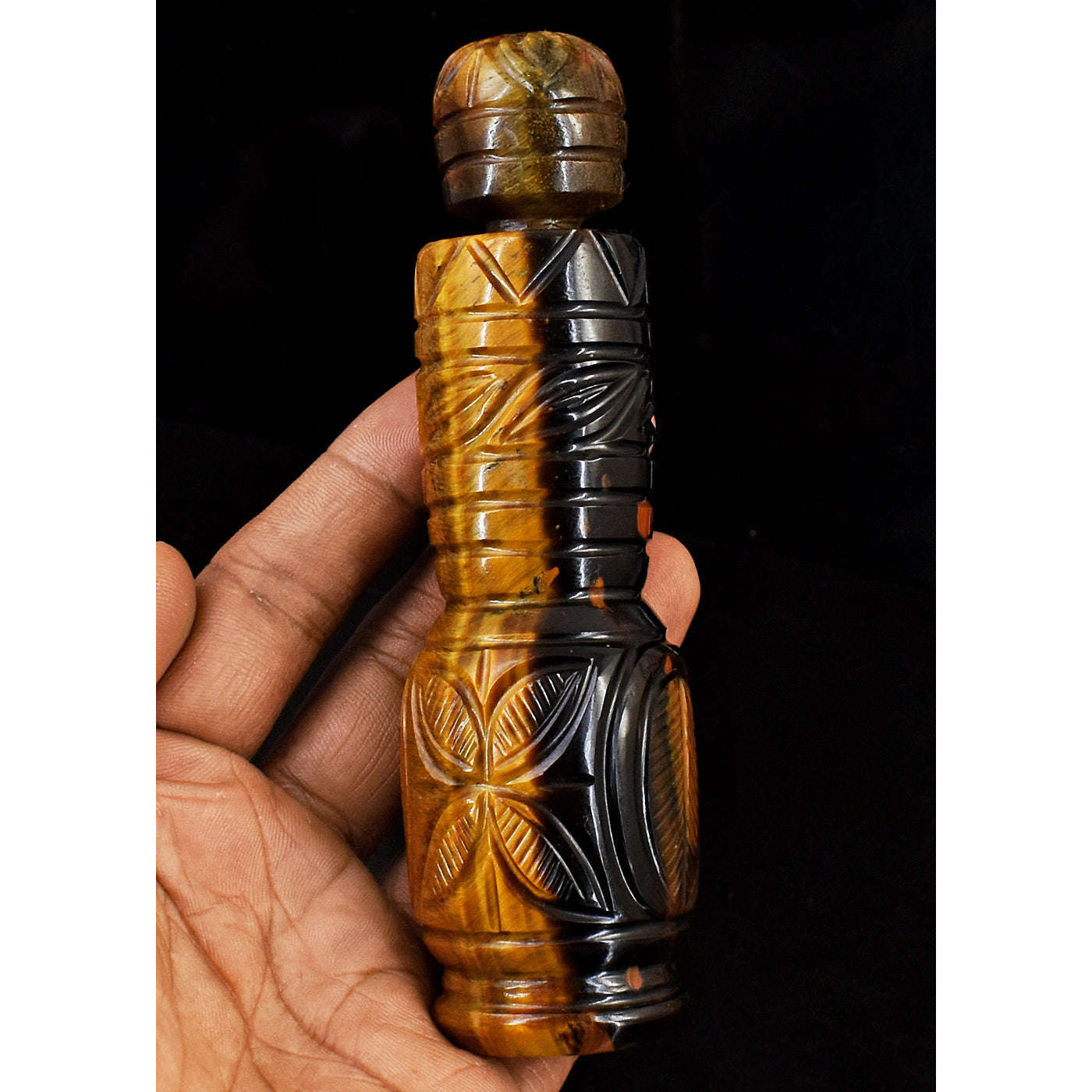 gemsmore:Natural Tiger Eye Hand Carved Genuine Crystal Gemstone Carving Perfume Bottle