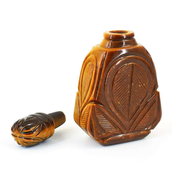 gemsmore:Natural Tiger Eye Hand Carved Genuine Crystal Gemstone Carving Perfume Bottle