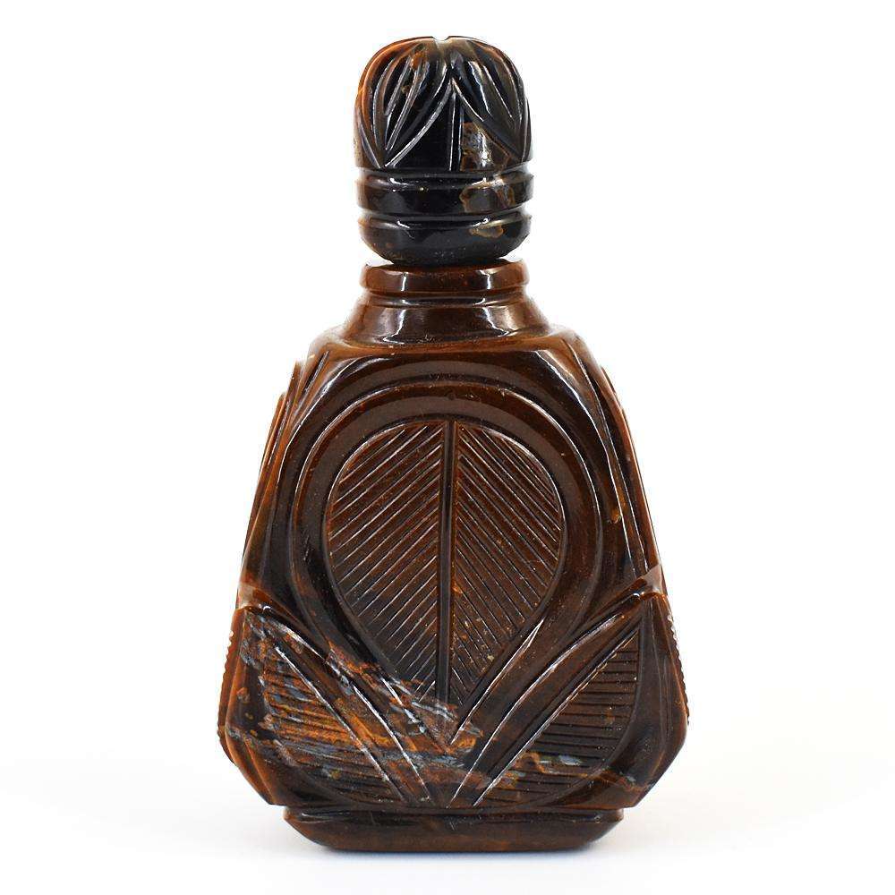 gemsmore:Natural Tiger Eye Hand Carved Genuine Crystal Gemstone Carving Perfume Bottle
