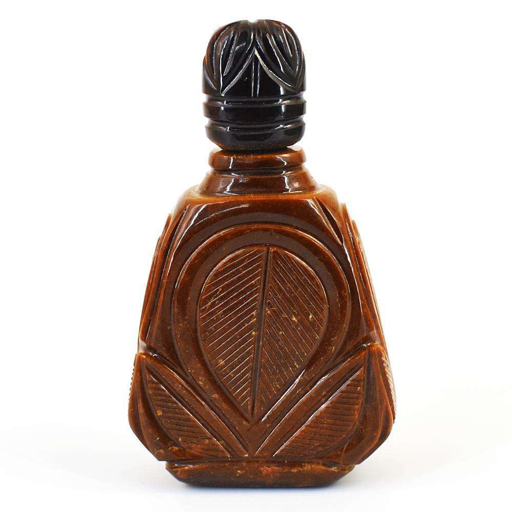 gemsmore:Natural Tiger Eye Hand Carved Genuine Crystal Gemstone Carving Perfume Bottle