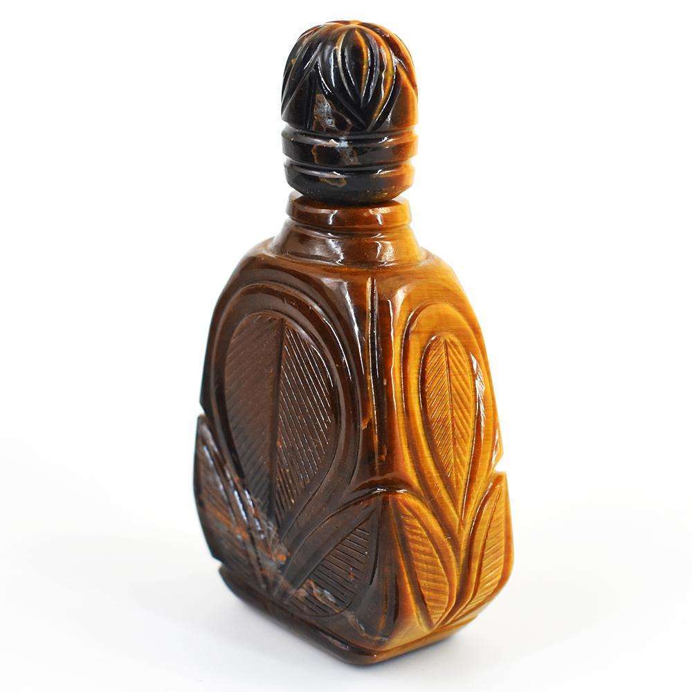 gemsmore:Natural Tiger Eye Hand Carved Genuine Crystal Gemstone Carving Perfume Bottle