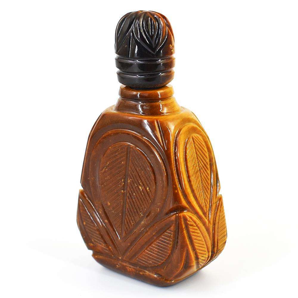 gemsmore:Natural Tiger Eye Hand Carved Genuine Crystal Gemstone Carving Perfume Bottle
