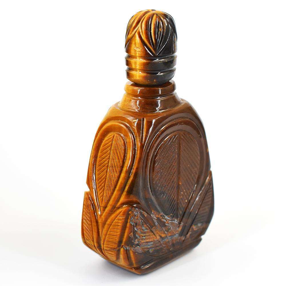 gemsmore:Natural Tiger Eye Hand Carved Genuine Crystal Gemstone Carving Perfume Bottle