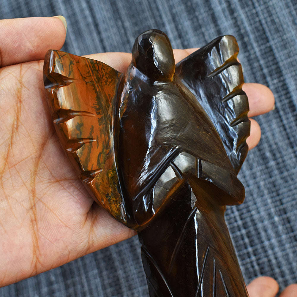 gemsmore:Natural Tiger Eye Hand Carved Healing Praying Angel
