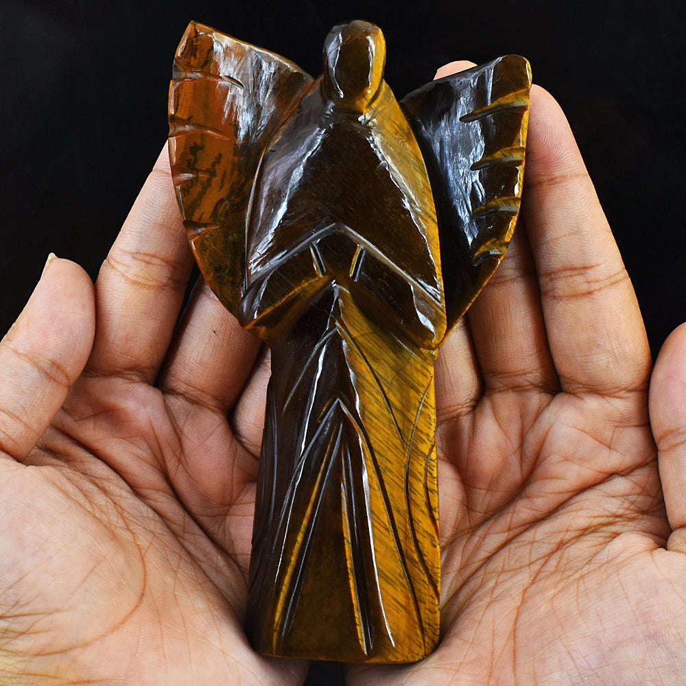 gemsmore:Natural Tiger Eye Hand Carved Healing Praying Angel