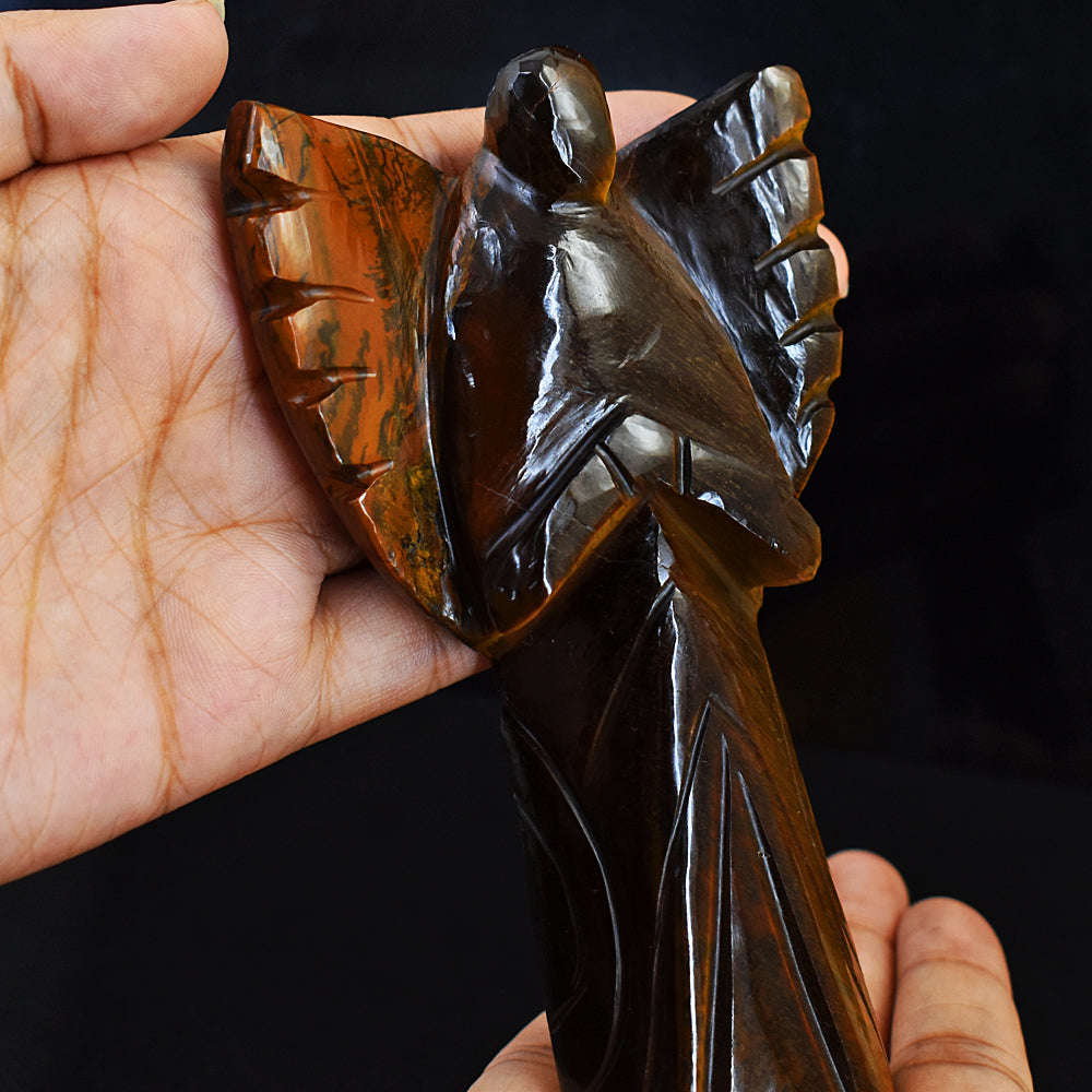 gemsmore:Natural Tiger Eye Hand Carved Healing Praying Angel
