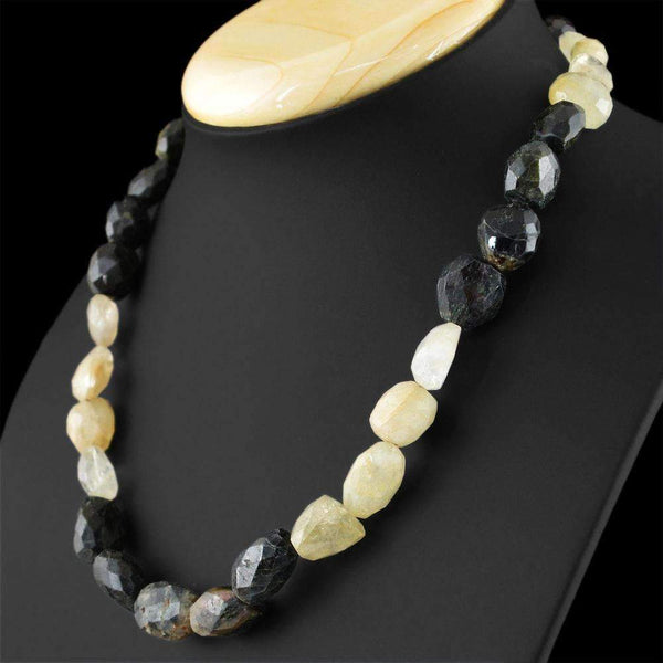 gemsmore:Natural Tourmaline & Rutile Quartz Necklace Single Strand Untreated Faceted Beads
