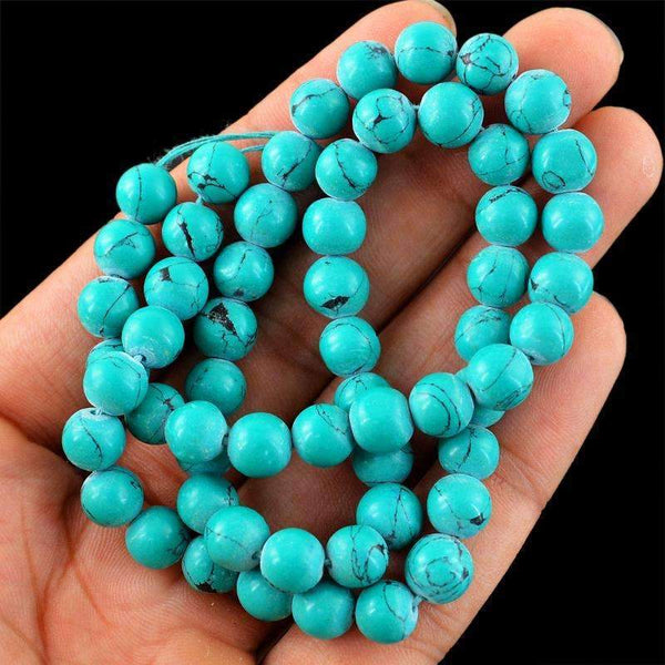 gemsmore:Natural Turquoise Beads Strand - Round Shape Drilled