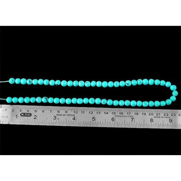 gemsmore:Natural Turquoise Beads Strand - Round Shape Drilled
