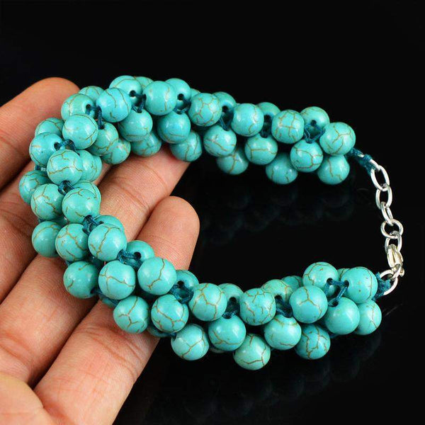 gemsmore:Natural Turquoise Bracelet Round Beads