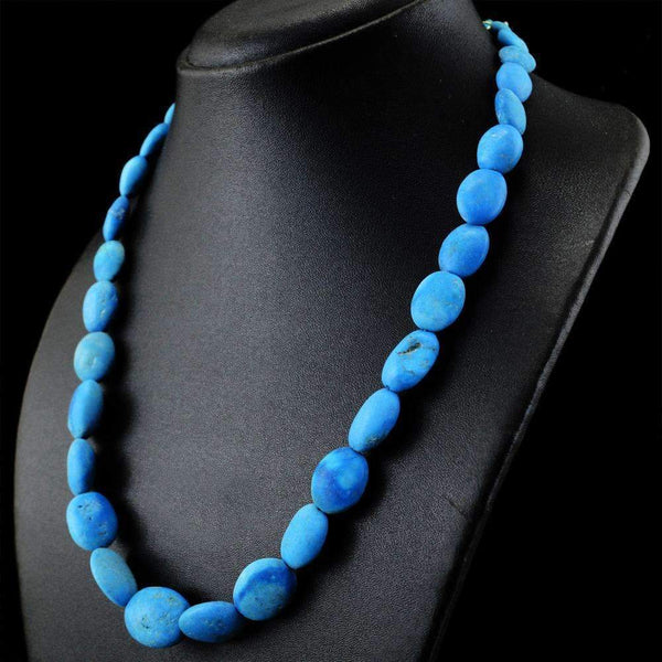 gemsmore:Natural Turquoise Necklace Oval Shape Untreated Beads