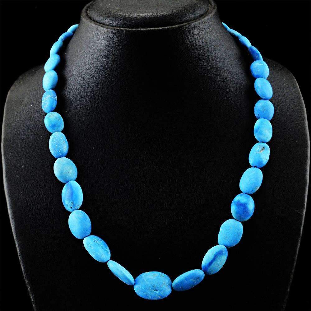 gemsmore:Natural Turquoise Necklace Oval Shape Untreated Beads