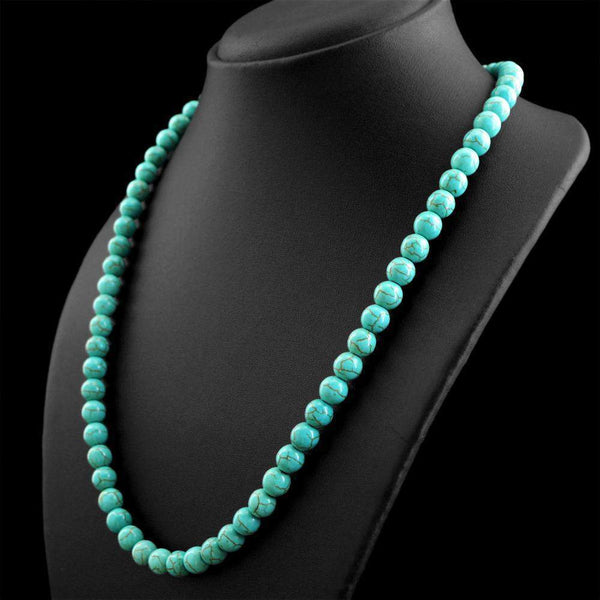 gemsmore:Natural Turquoise Necklace Round Shape Untreated Beads
