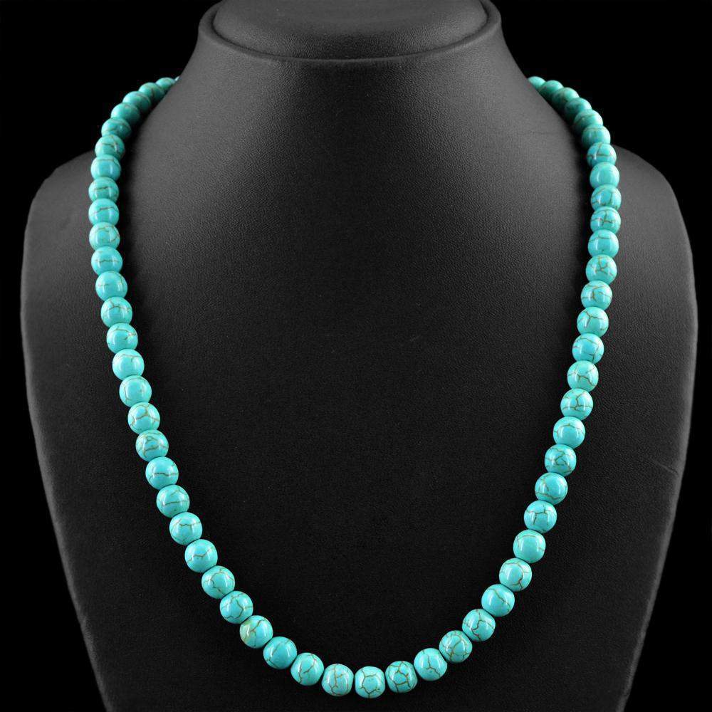 gemsmore:Natural Turquoise Necklace Round Shape Untreated Beads