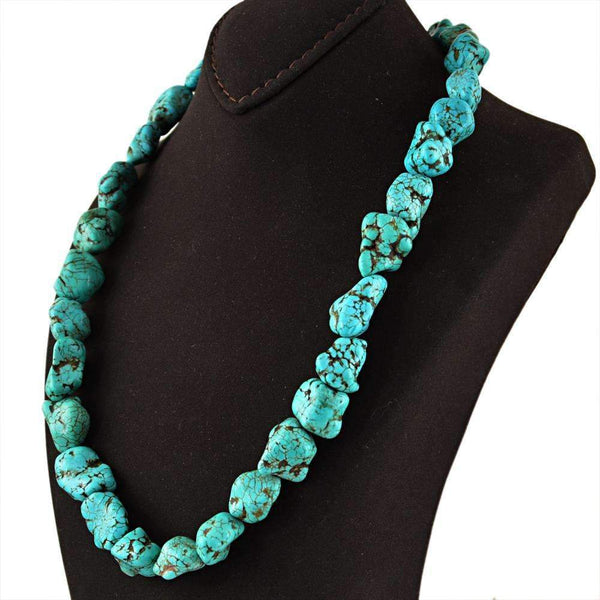 gemsmore:Natural Turquoise Necklace Single Strand Untreated Beads