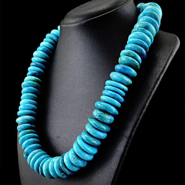 gemsmore:Natural Turquoise Necklace Untreated Round Shape Beads