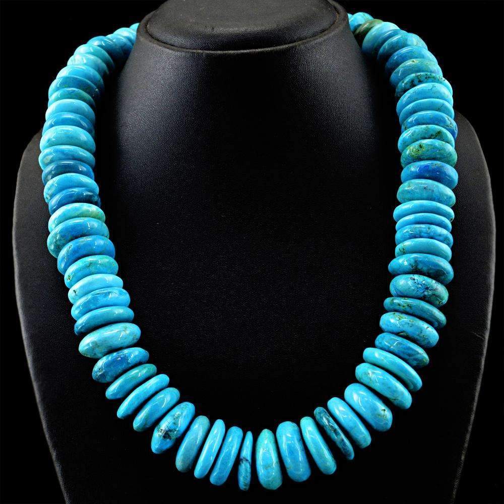 gemsmore:Natural Turquoise Necklace Untreated Round Shape Beads
