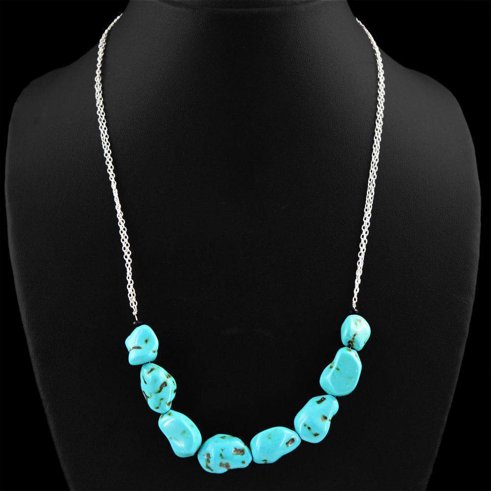 gemsmore:Natural Turquoise Necklace Untreated Single Strand Beads